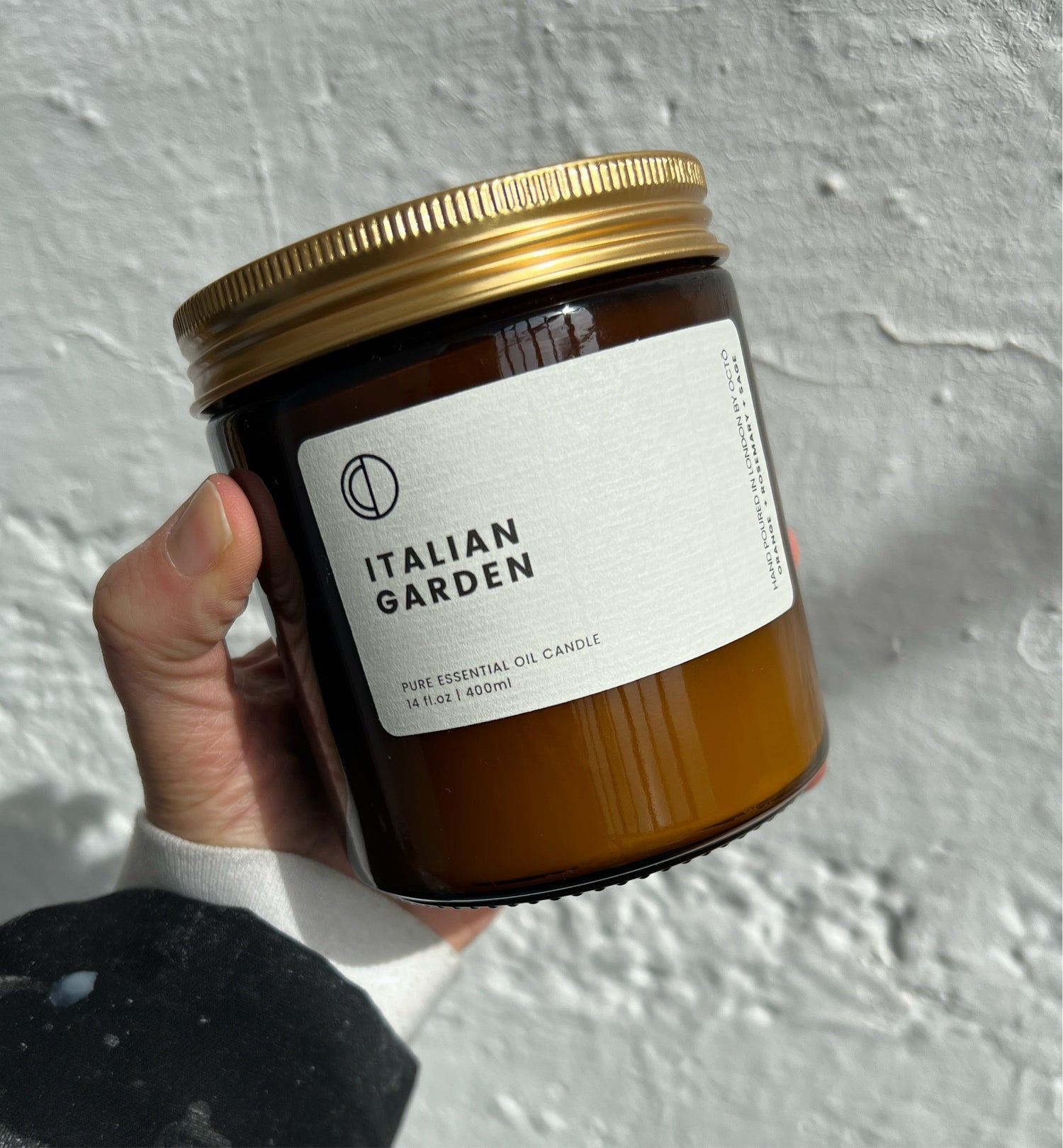 Italienischer Garten (Orange + Rosmarin + Salbei) | Bernsteinfarbene Kerze im Glas