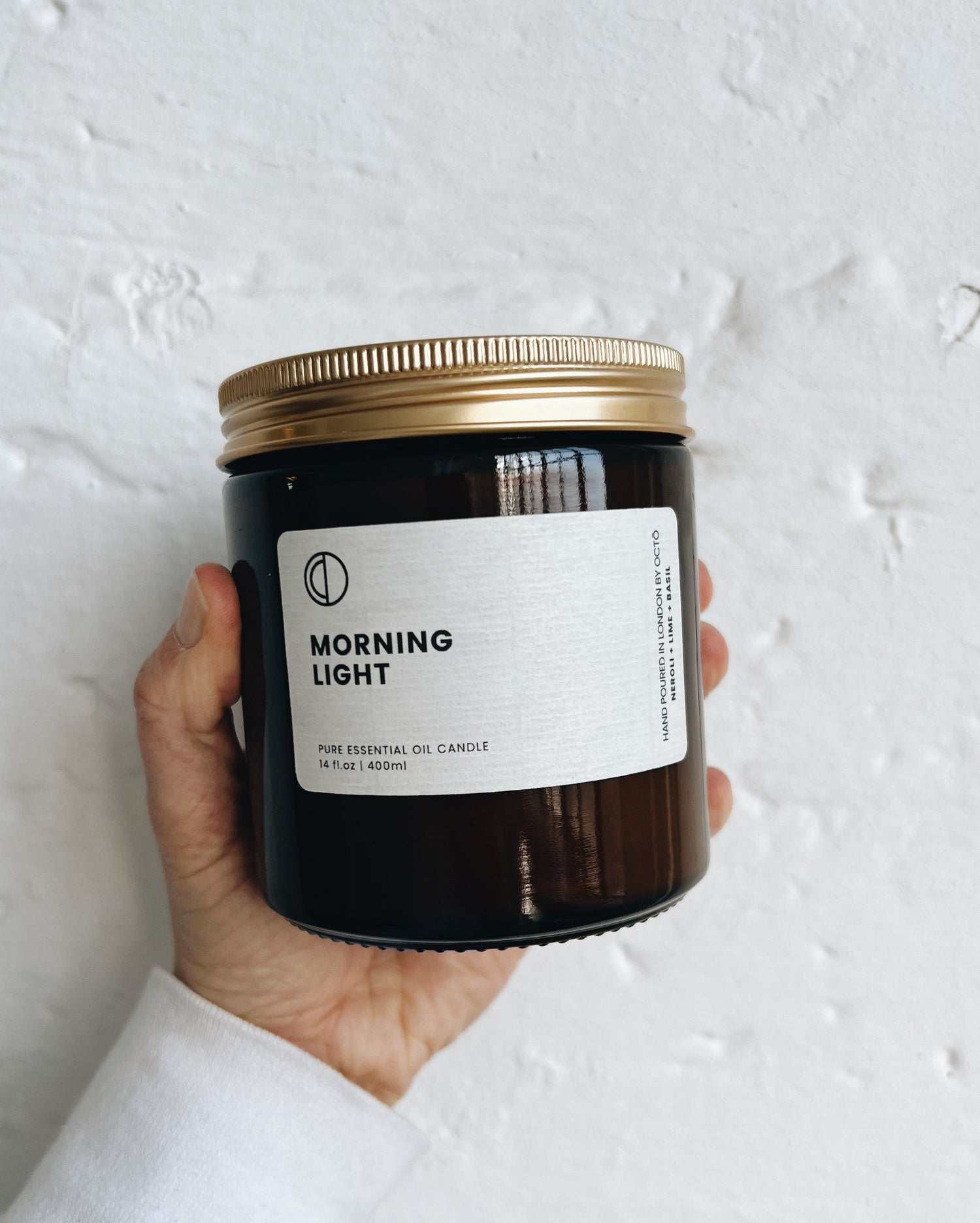 Morgenlicht (Neroli + Limette + Basilikum) | Bernsteinfarbene Kerze im Glas