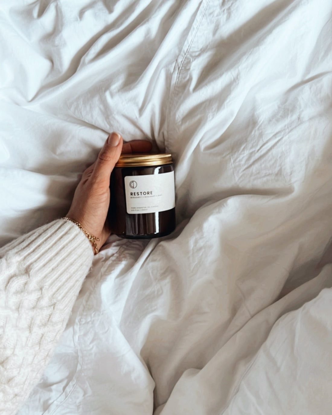 Restore (Bergamotte + Minze + Rosmarin) | Bernsteinfarbene Kerze im Glas