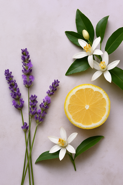 Serene (Lavendel + Bergamotte + Neroli) | Duftkerze im bernsteinfarbenen Glas